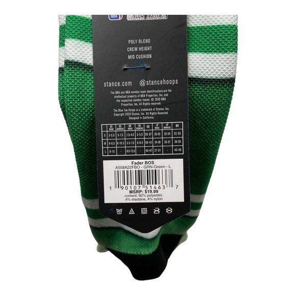 Stance Boston Celtics Fader Green and White Crew Socks- Large - Picture 3 of 4